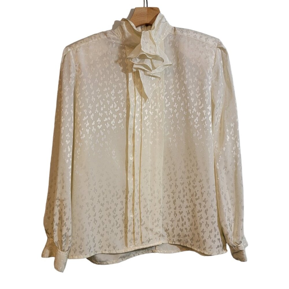 Vintage 80s Laura And Jane Blouse Long Sleeve Ladies Big Bow Collar Size‎ 8 EUC